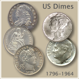 Uncirculated Bust Dime, Seated Liberty, Barber, Mercury and Roosevelt Dimes