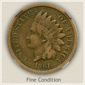 1861 Indian Head Penny Fine Condition