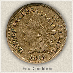 1863 Indian Head Penny Fine Condition
