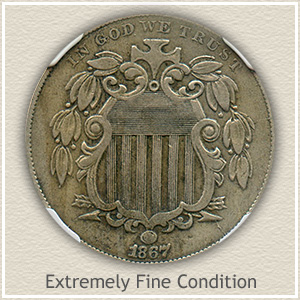 1867 Shield Nickel Extremely Fine Condition