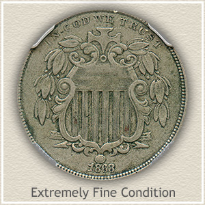 1868 Shield Nickel Extremely Fine Condition