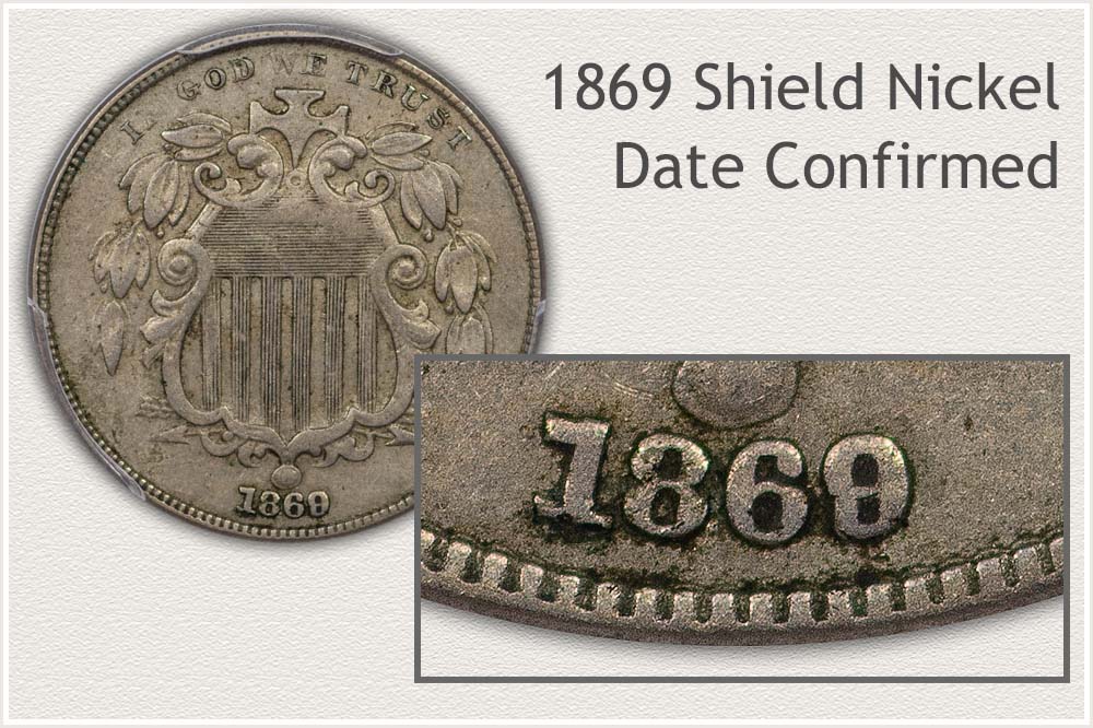 Close-Up View of the Date on an 1869 Shield Nickel