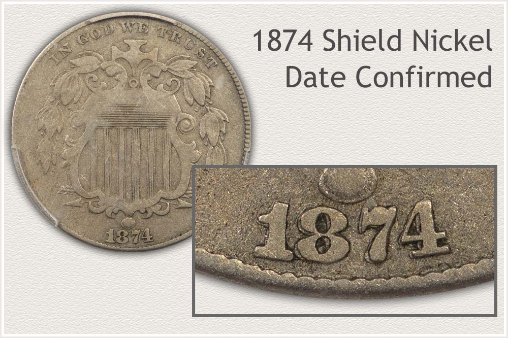 Close-Up View of the Date on an 1874 Shield Nickel