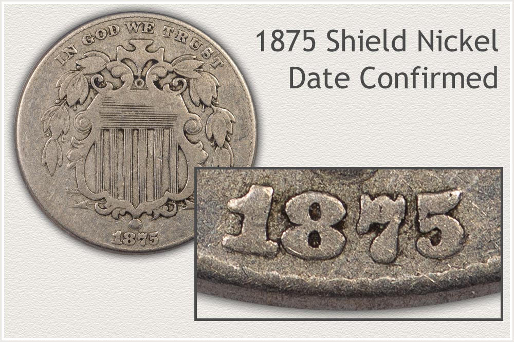 Close-Up View of the Date on an 1875 Shield Nickel