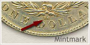 Mintmark Location 1880-CC Morgan Silver Dollar