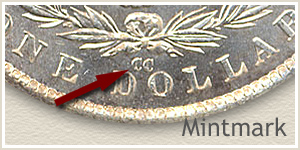 Mintmark Location 1882-CC Morgan Silver Dollar