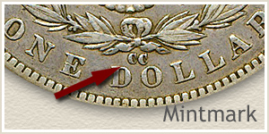 Mintmark Location 1889-CC Morgan Silver Dollar
