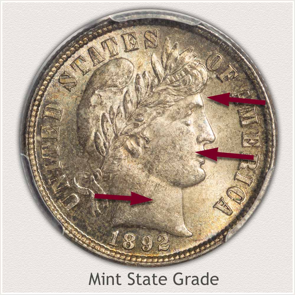 1892 Barber Dime Mint State Grade