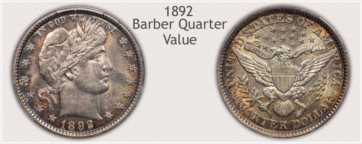 1892 Quarter - Barber Quarter Series - Obverse and Reverse View