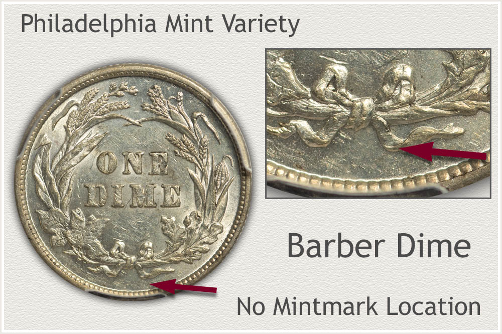 No Mintmark 1896 Barber Dime