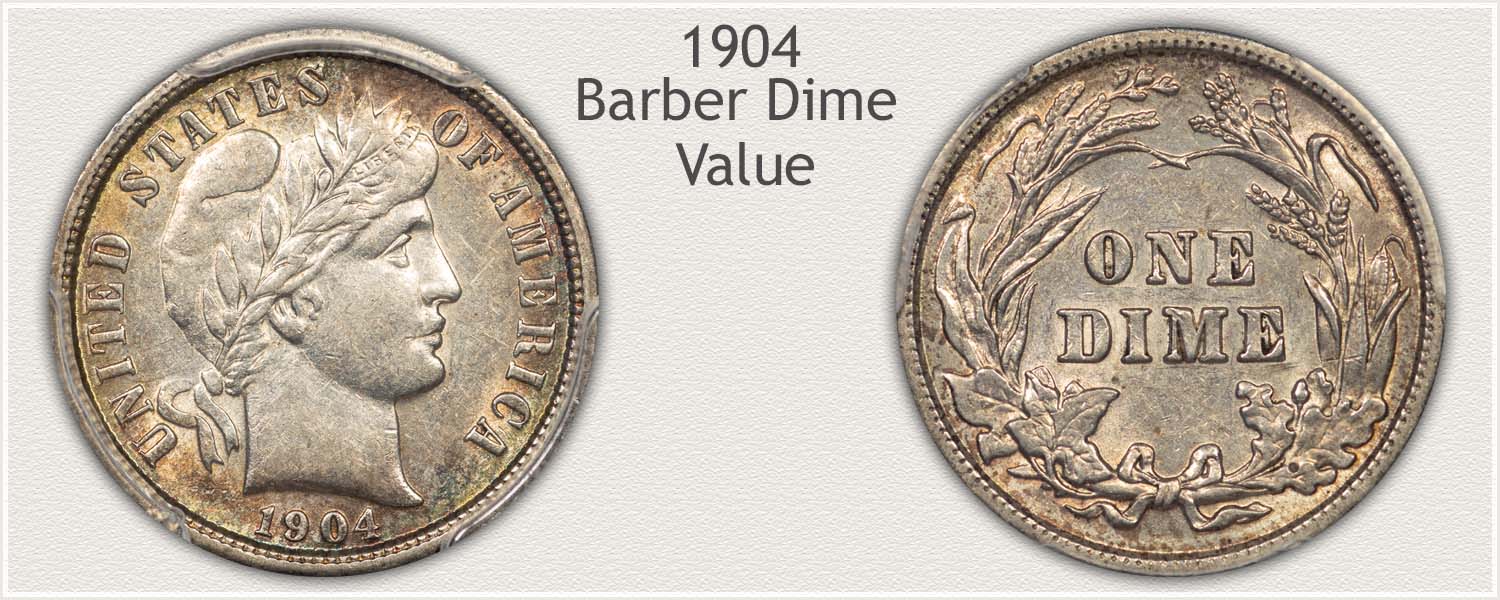 Obverse and Reverse View of a 1904 Barber Dime 1904 Dime - Barber Dime Series - Obverse and Reverse View