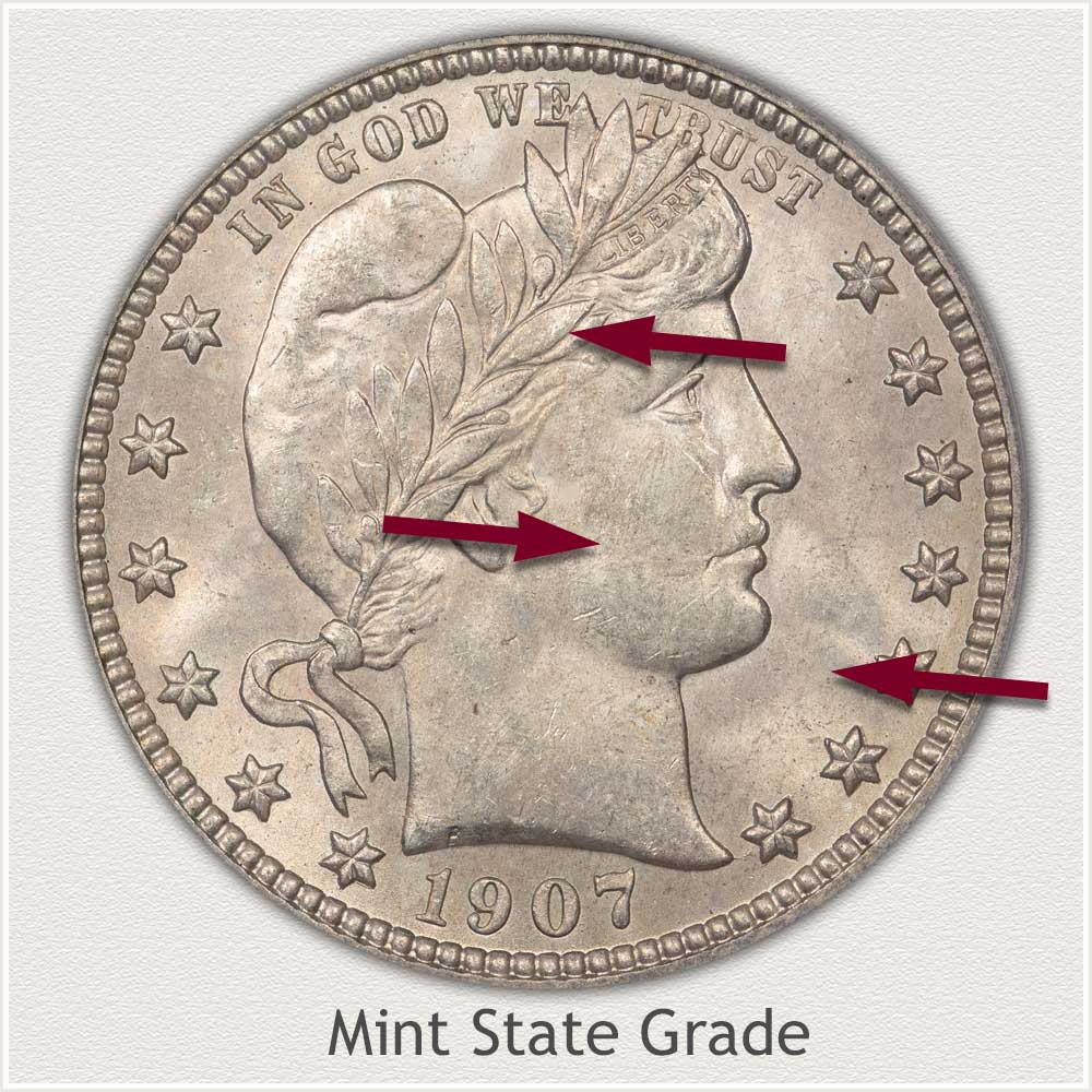 1909 Barber Quarter Mint State Grade