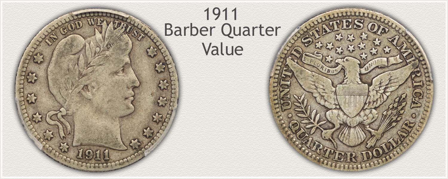 1911 Quarter - Barber Quarter Series - Obverse and Reverse View