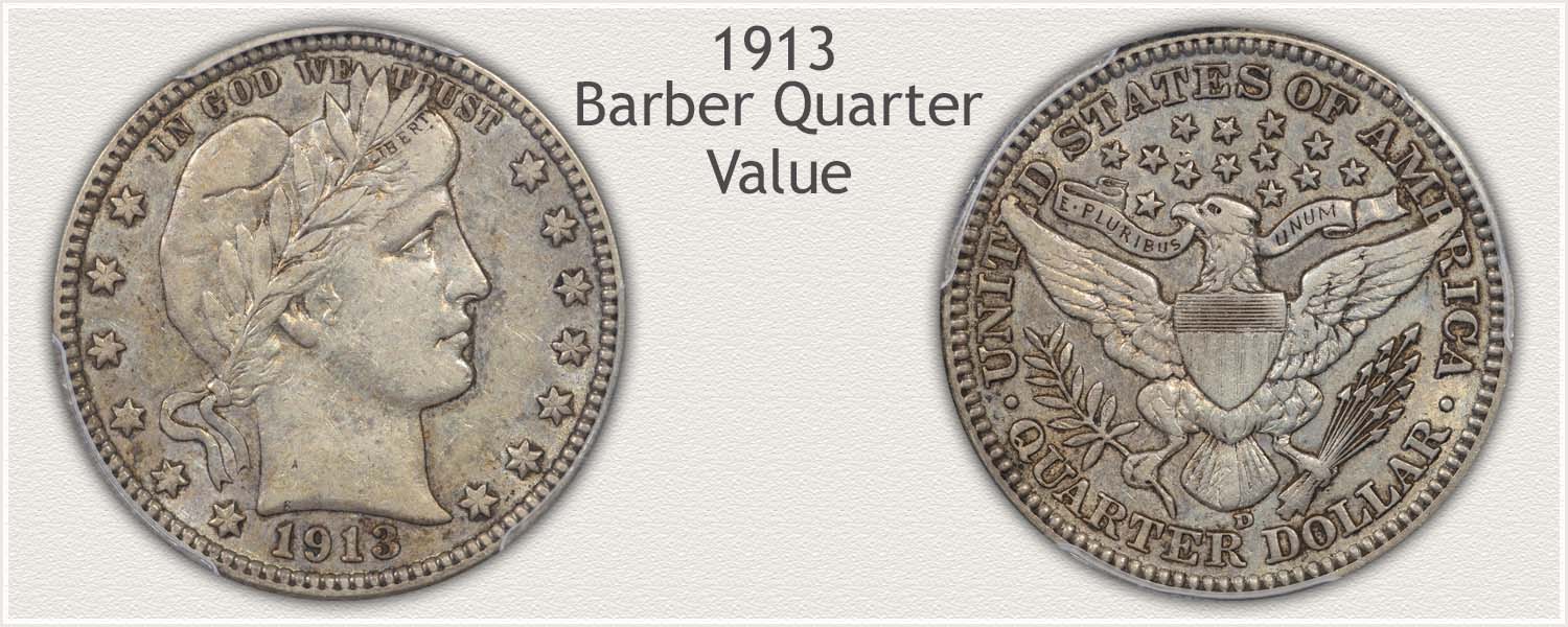 1913 Quarter - Barber Quarter Series - Obverse and Reverse View