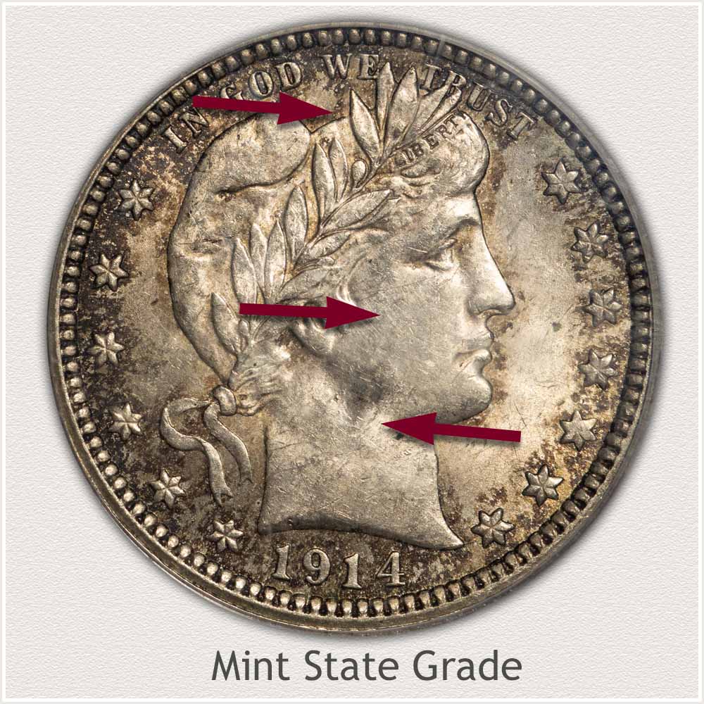 1914 Barber Quarter Mint State Grade