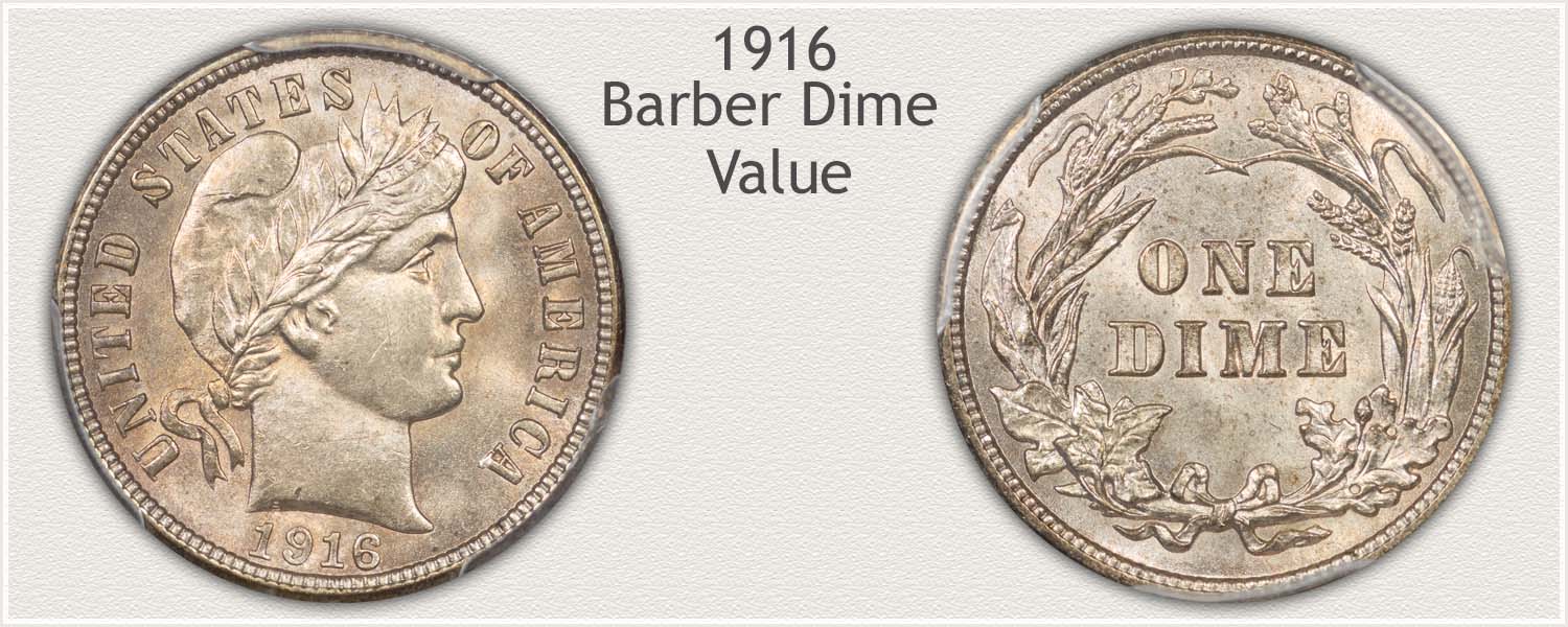 1916 Dime - Barber Dime Series - Obverse and Reverse View