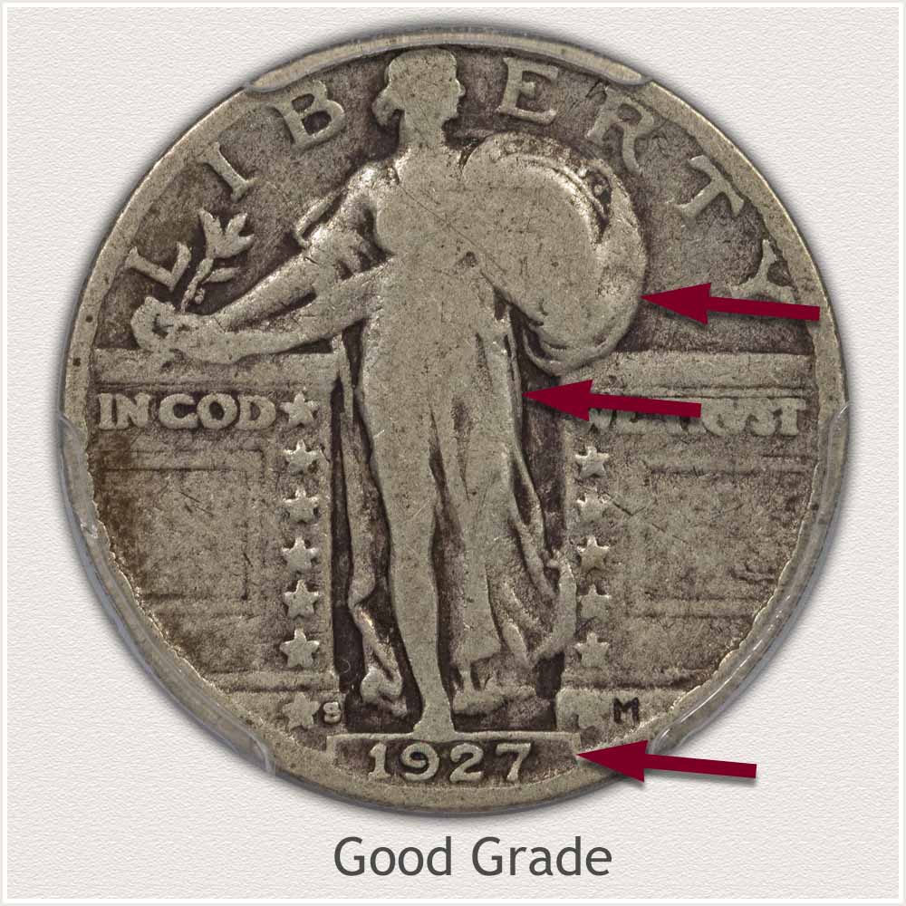 1927 Standing Liberty Quarter AG About Good 90% Silver 25c US Type Coin 