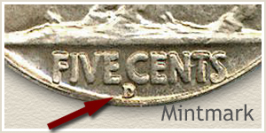 1934 Nickel D Mintmark Location
