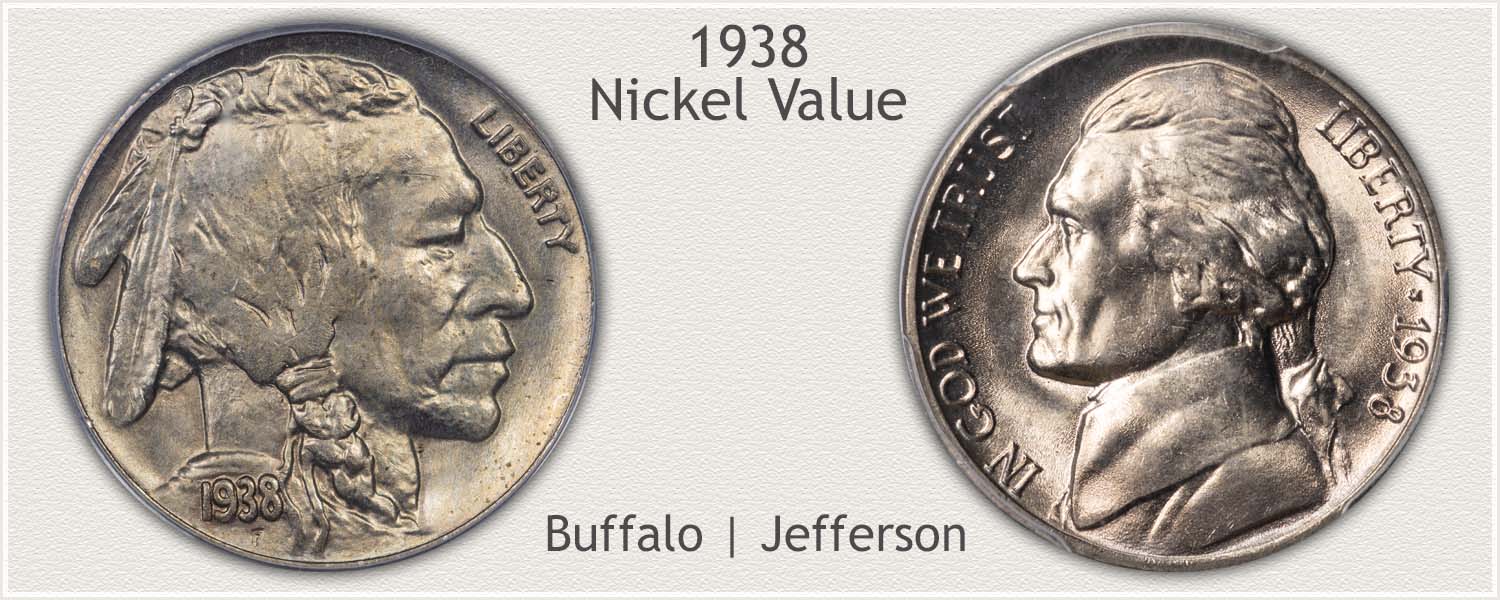 A Buffalo and Jefferson Nickel Dated 1938 Illustrated