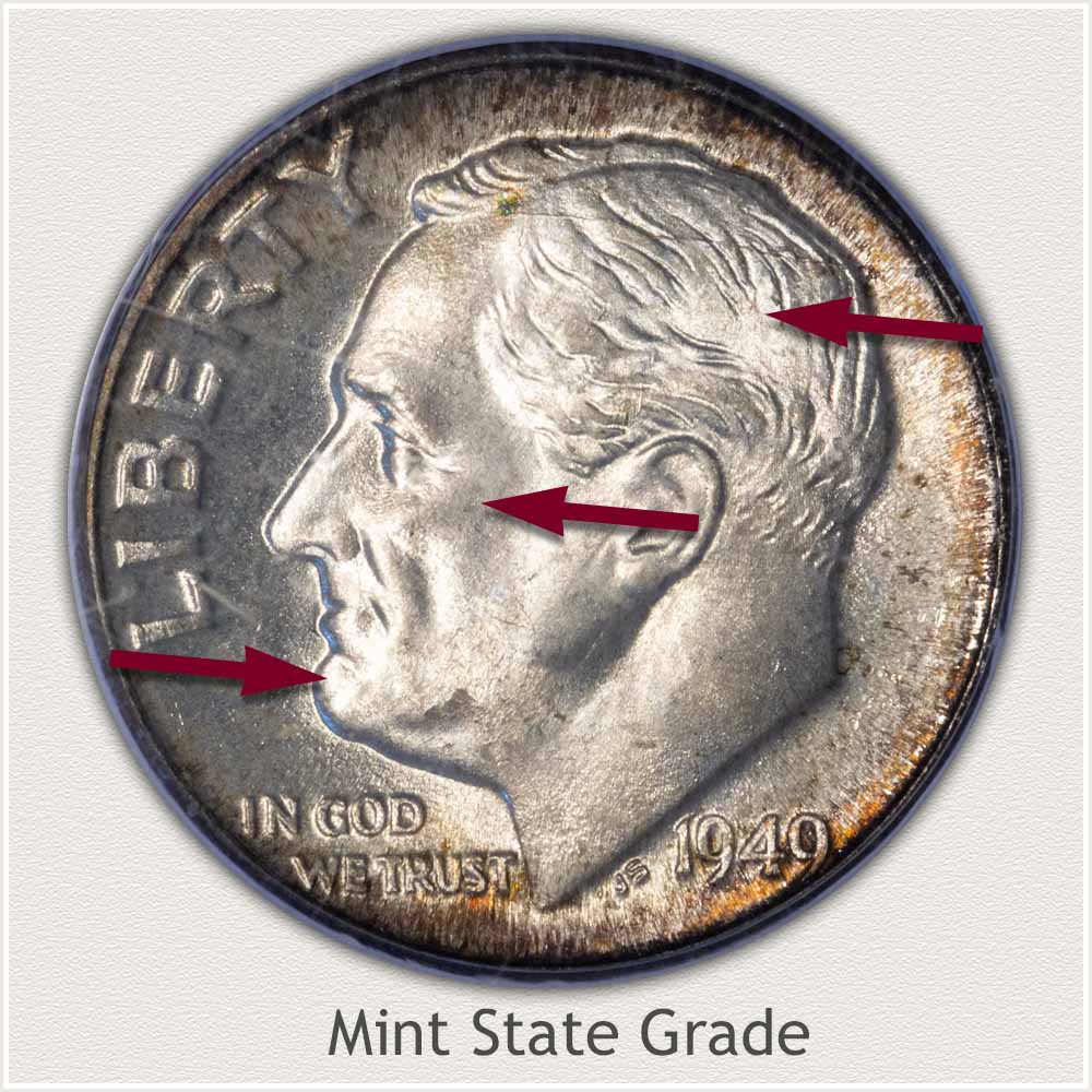1949 Roosevelt Dime Mint State Grade