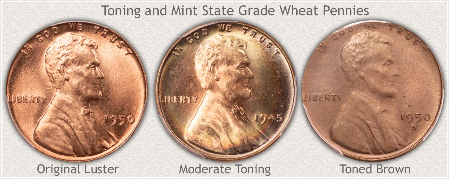 Three Toning Example Wheat Cents
