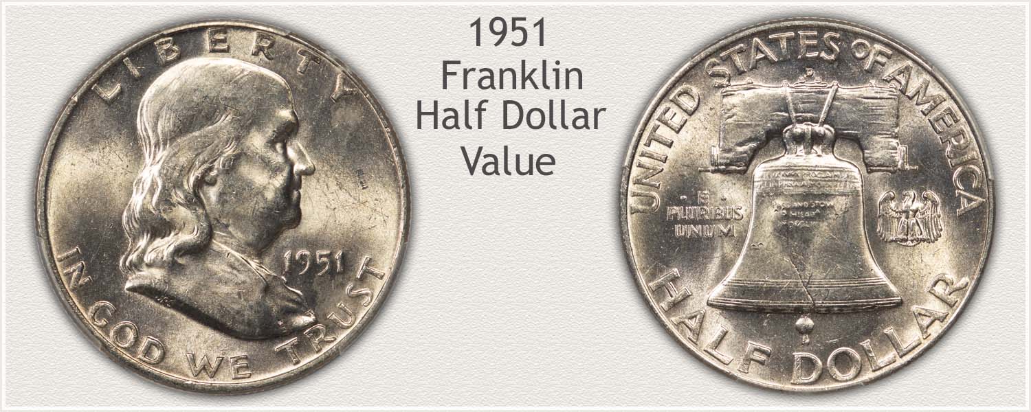Obverse and Reverse View of a 1951 Franklin Half Dollar 1951 Half Dollar - Franklin Half Series - Obverse and Reverse View