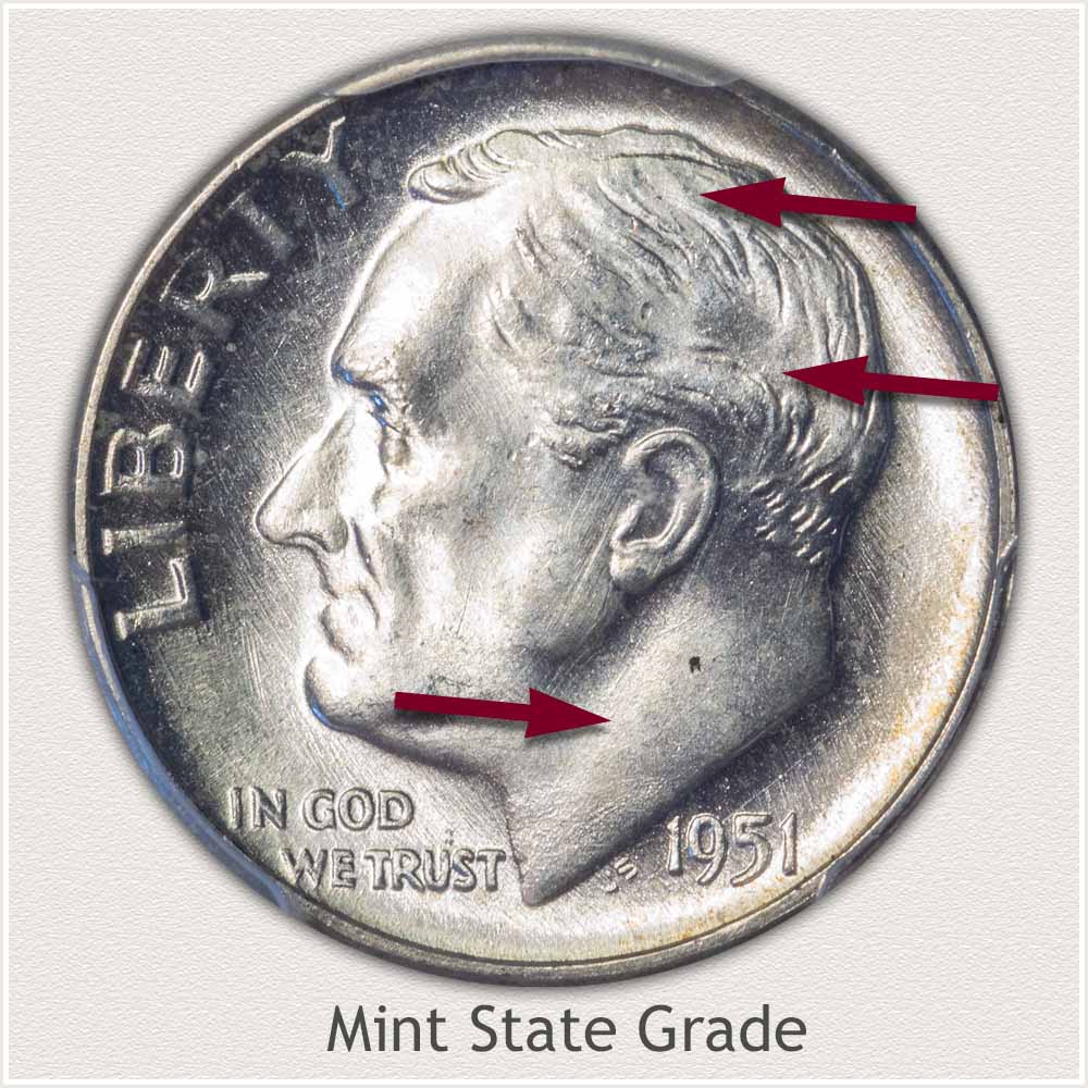 1951 Roosevelt Dime Mint State Grade