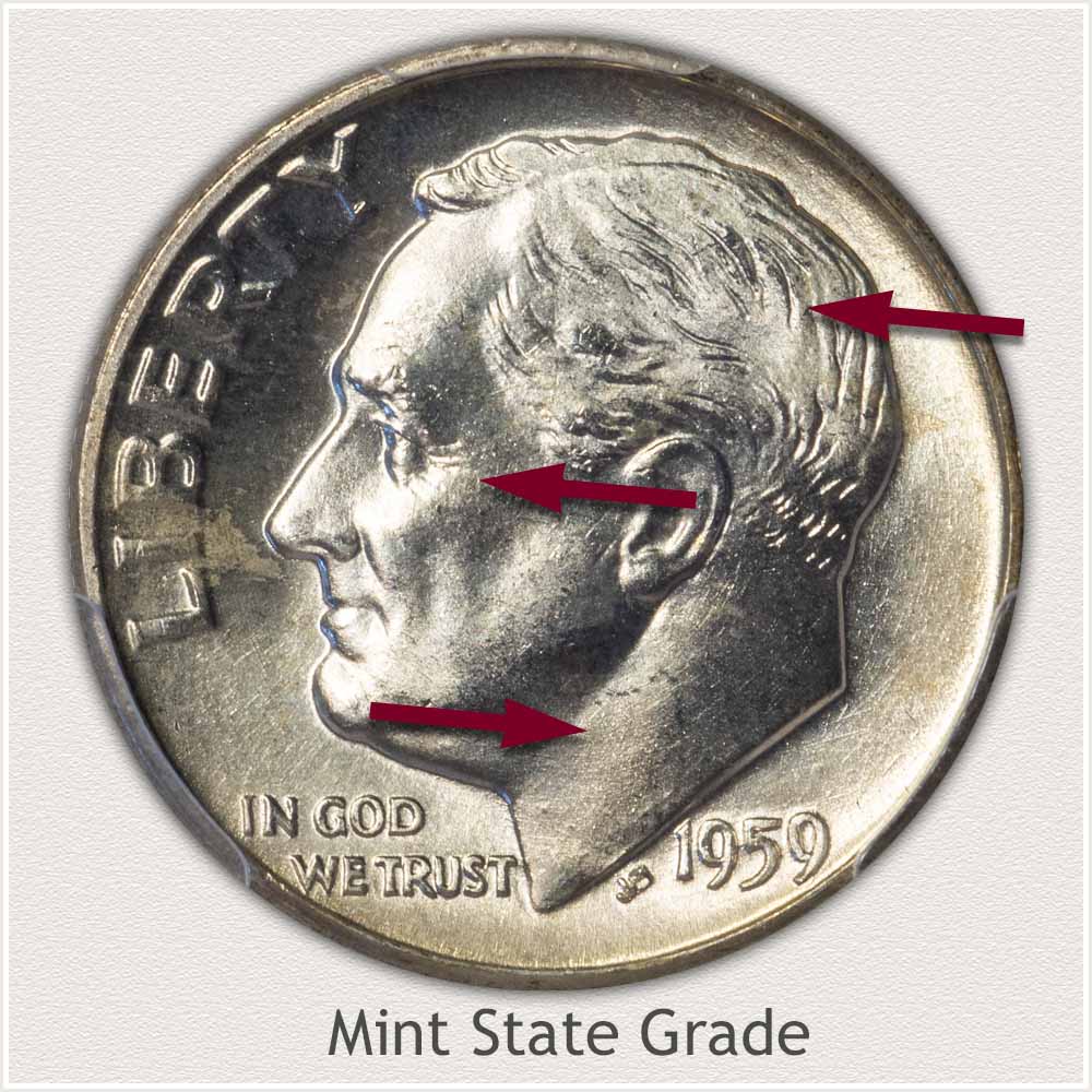 1959 Roosevelt Dime Mint State Grade