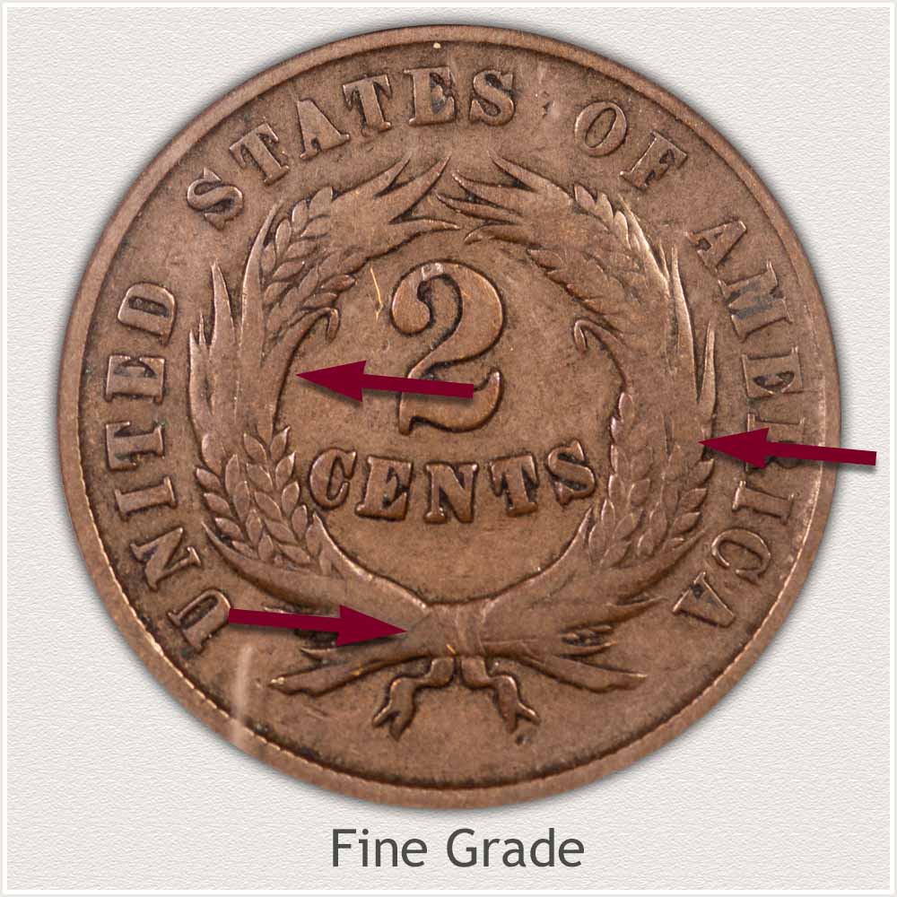 Reverse View: Fine Grade Two Cent Coin