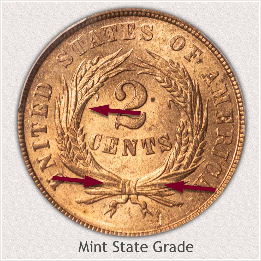 Reverse View: Mint State Grade Two Cent Coin