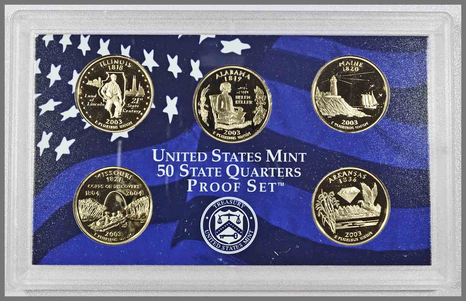 2003 S Proof State Quarter Set Gem DCam Original Box & COA 5 Coins CN-Clad 