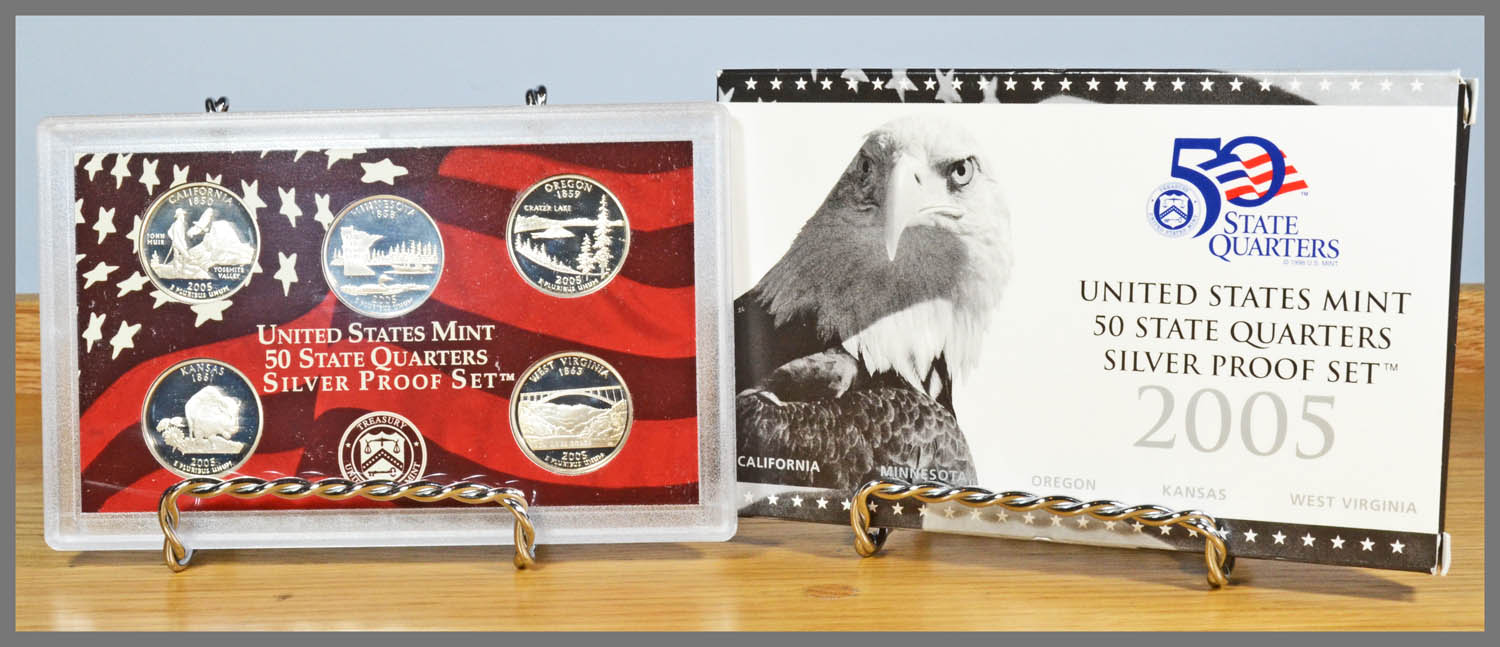 2005 Silver 5-Coin State Quarter Proof Set and Package