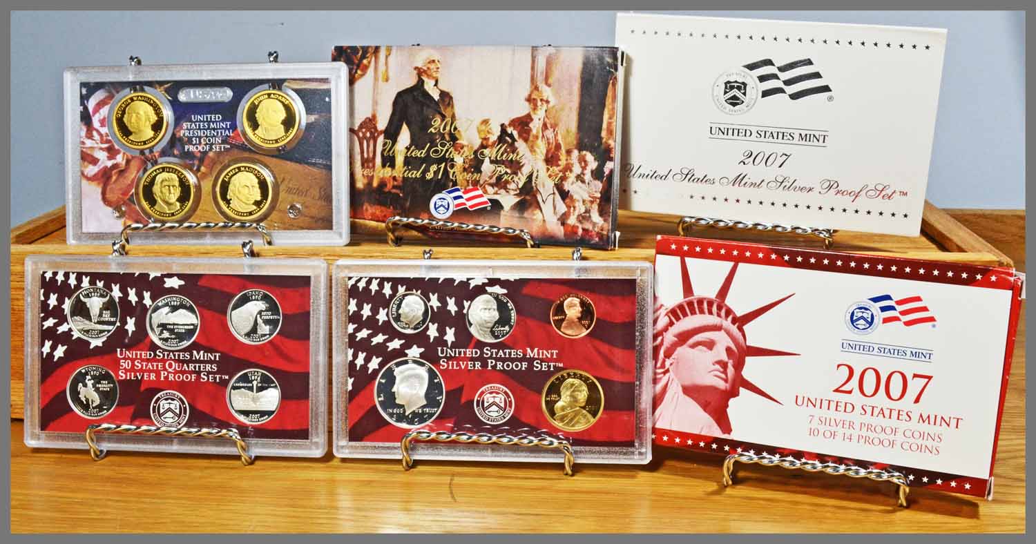 2007 US Mint Silver Proof Set With Presidential Dollars Gem Coins w/Box 