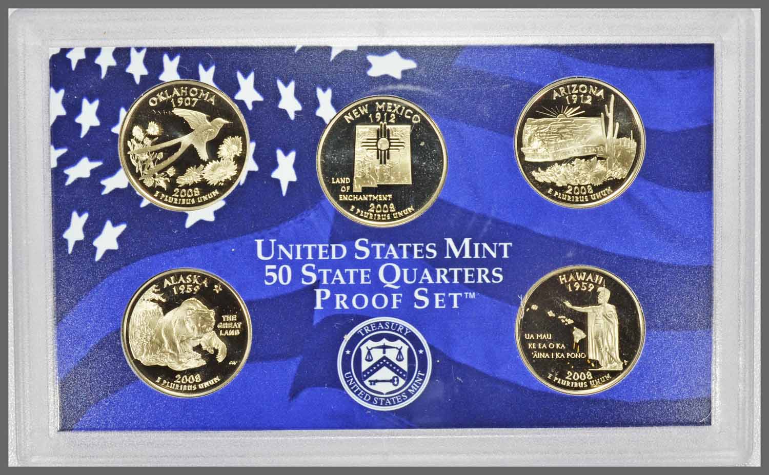 2008-S  SUPER NICE PROOF SET WITH STATE QUARTERS,PRESIDENT DOLLARS BOX AND COA 