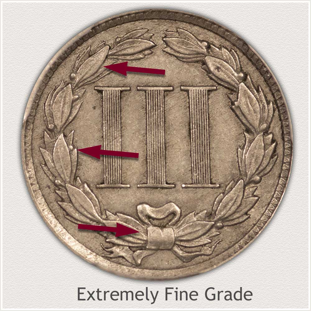 Reverse View: Extremely Fine Grade Three Cent Nickel