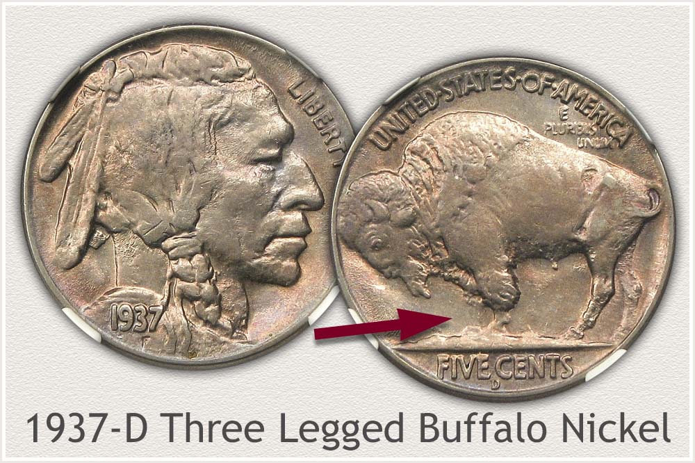 1937-D Three Legged Buffalo Nickel