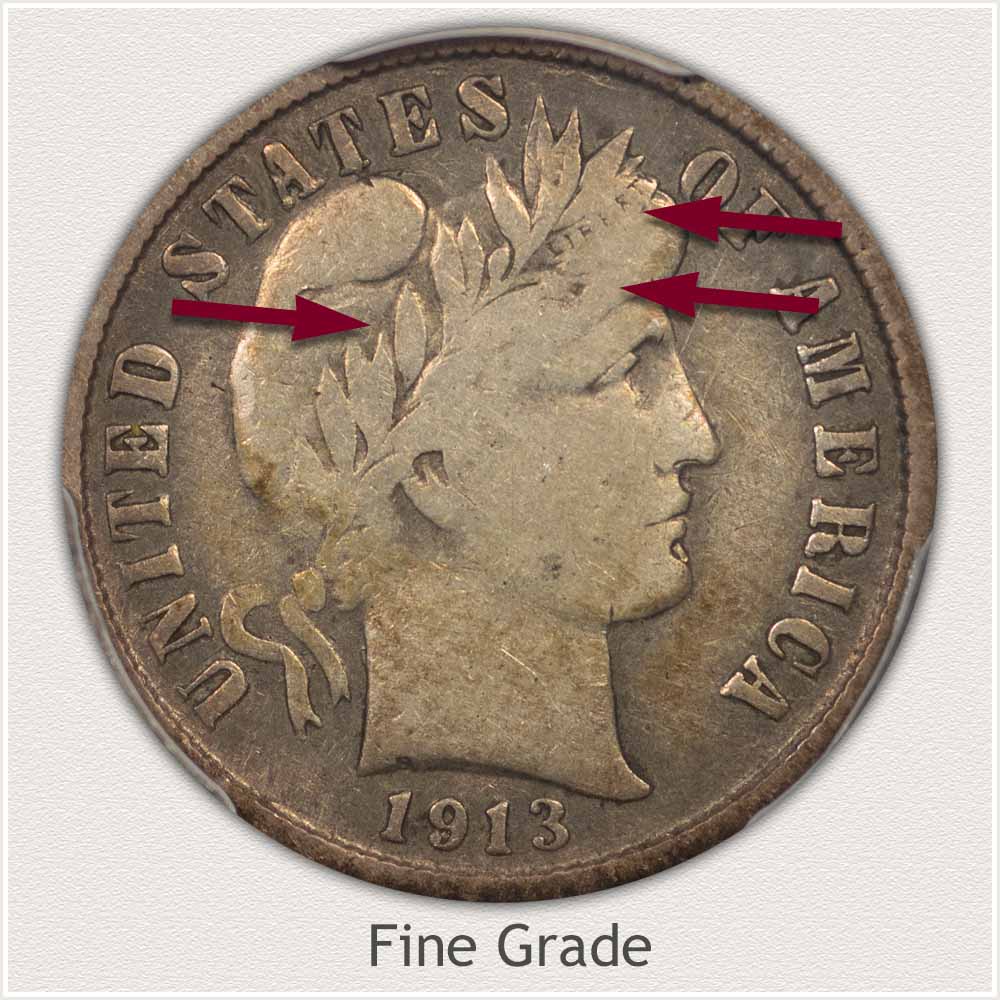 Obverse View: Fine Grade Barber Dime