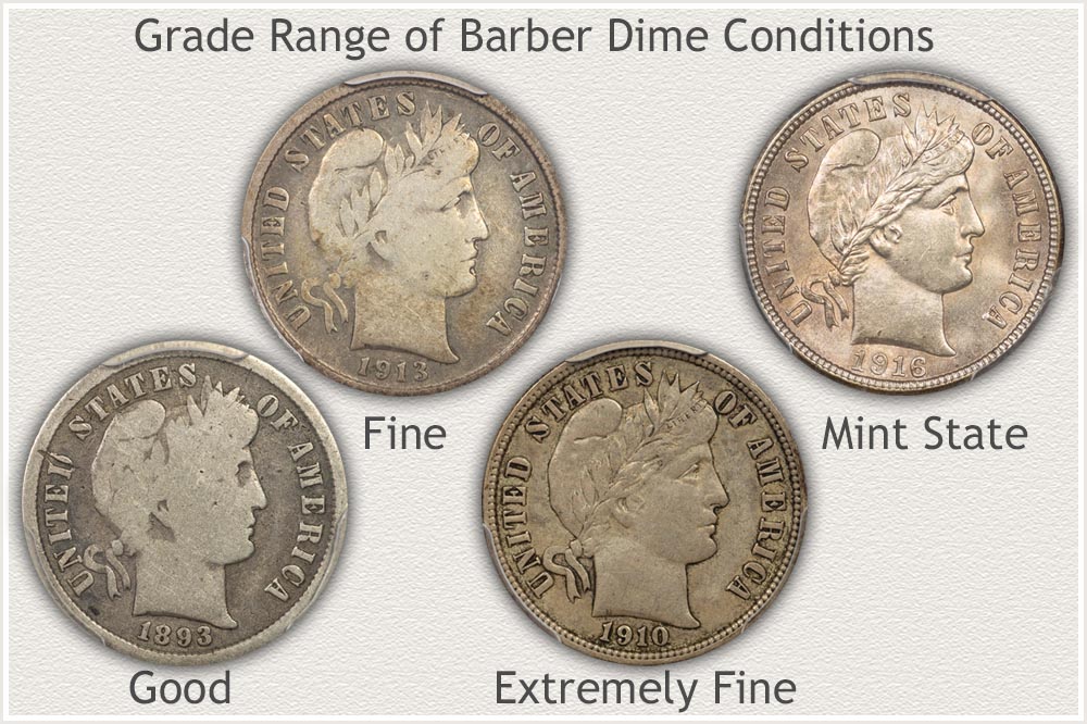 Different Conditions and Grades of Barber Dimes A Range of Grades to Barber Dime Condition
