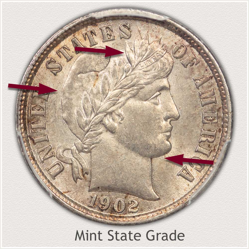 Barber Dime Mint State Grade