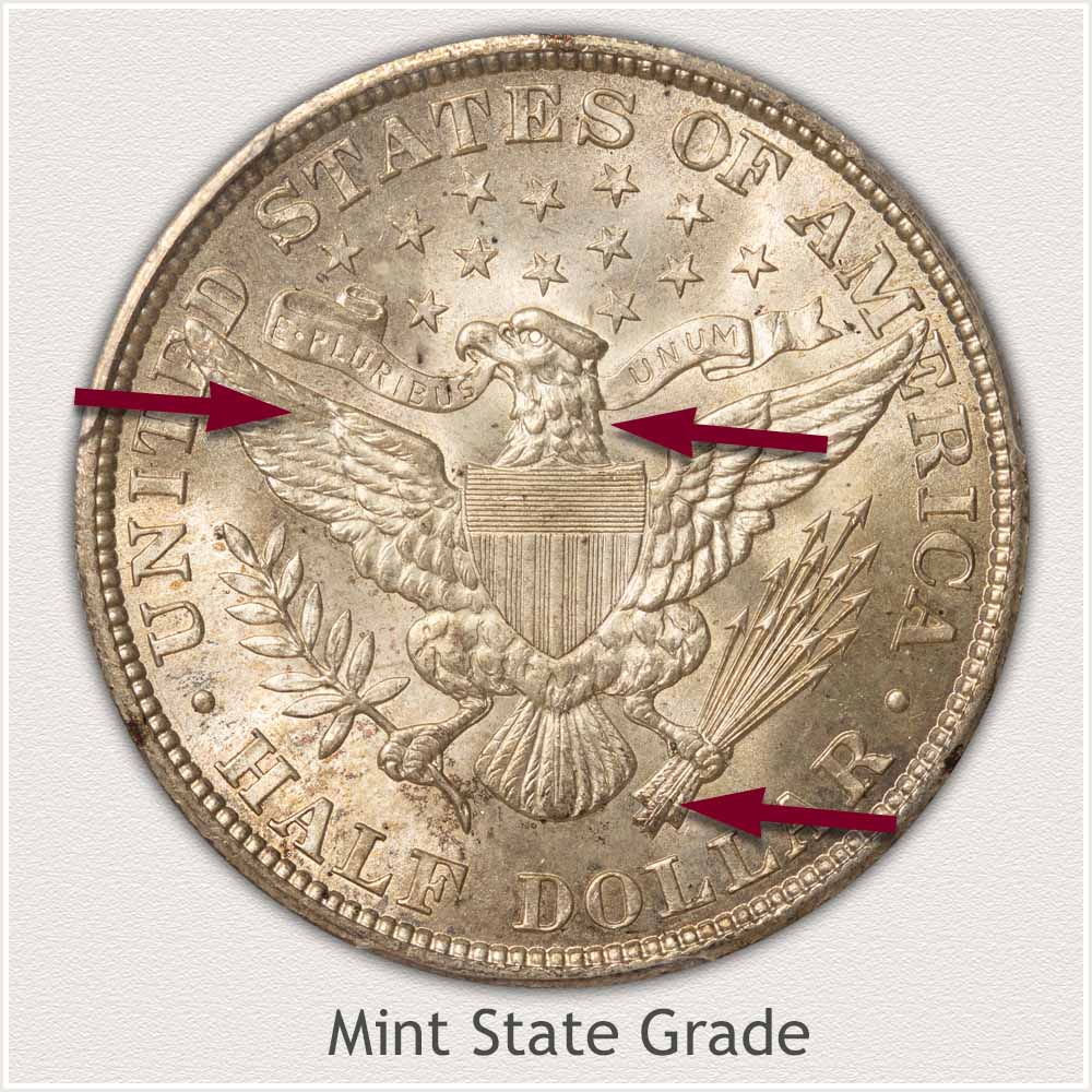 Reverse View: Mint State Grade Barber Half Dollar