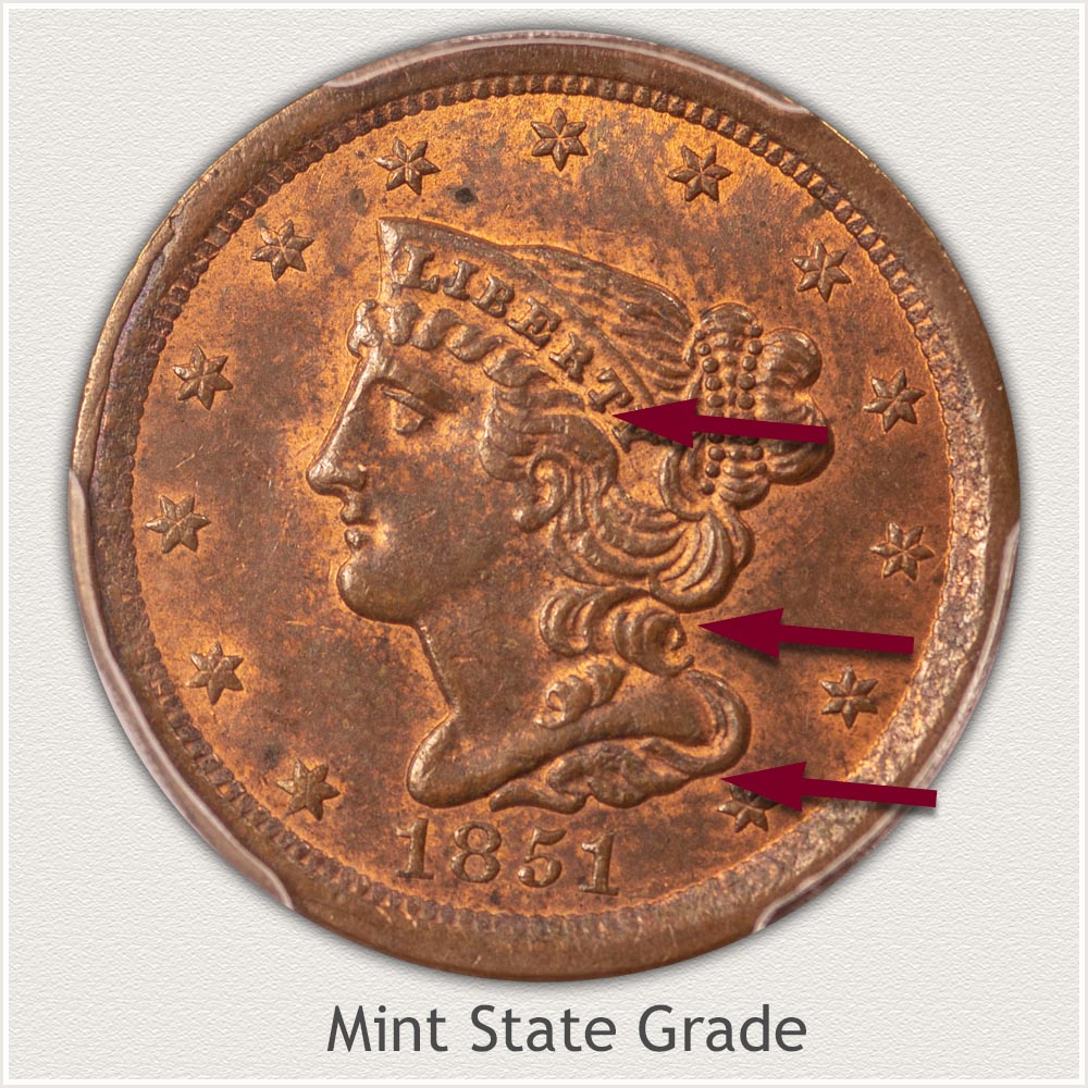 Obverse View: Mint State Grade Braided Hair Half Cent