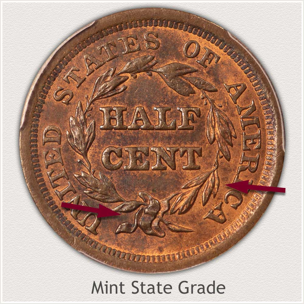Reverse View: Mint State Grade Braided Hair Half Cent