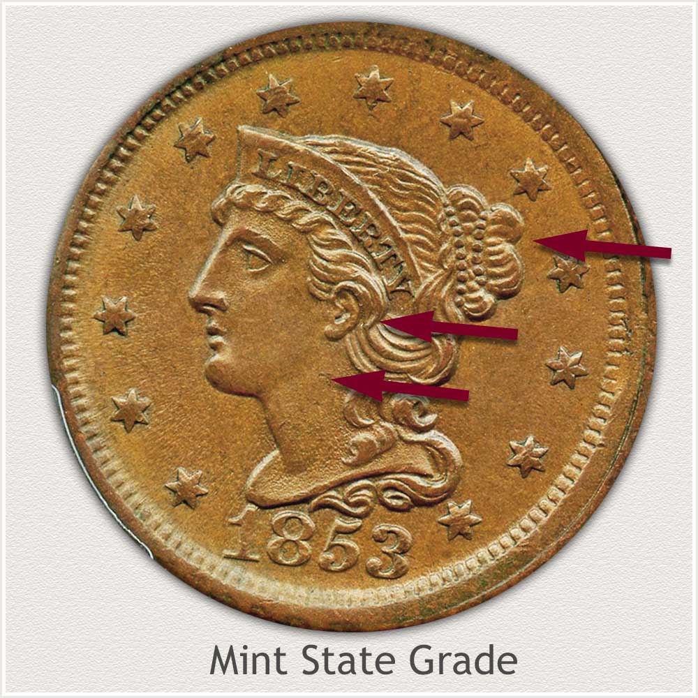 Obverse View: Braided Hair Large Cent in Mint State Grade
