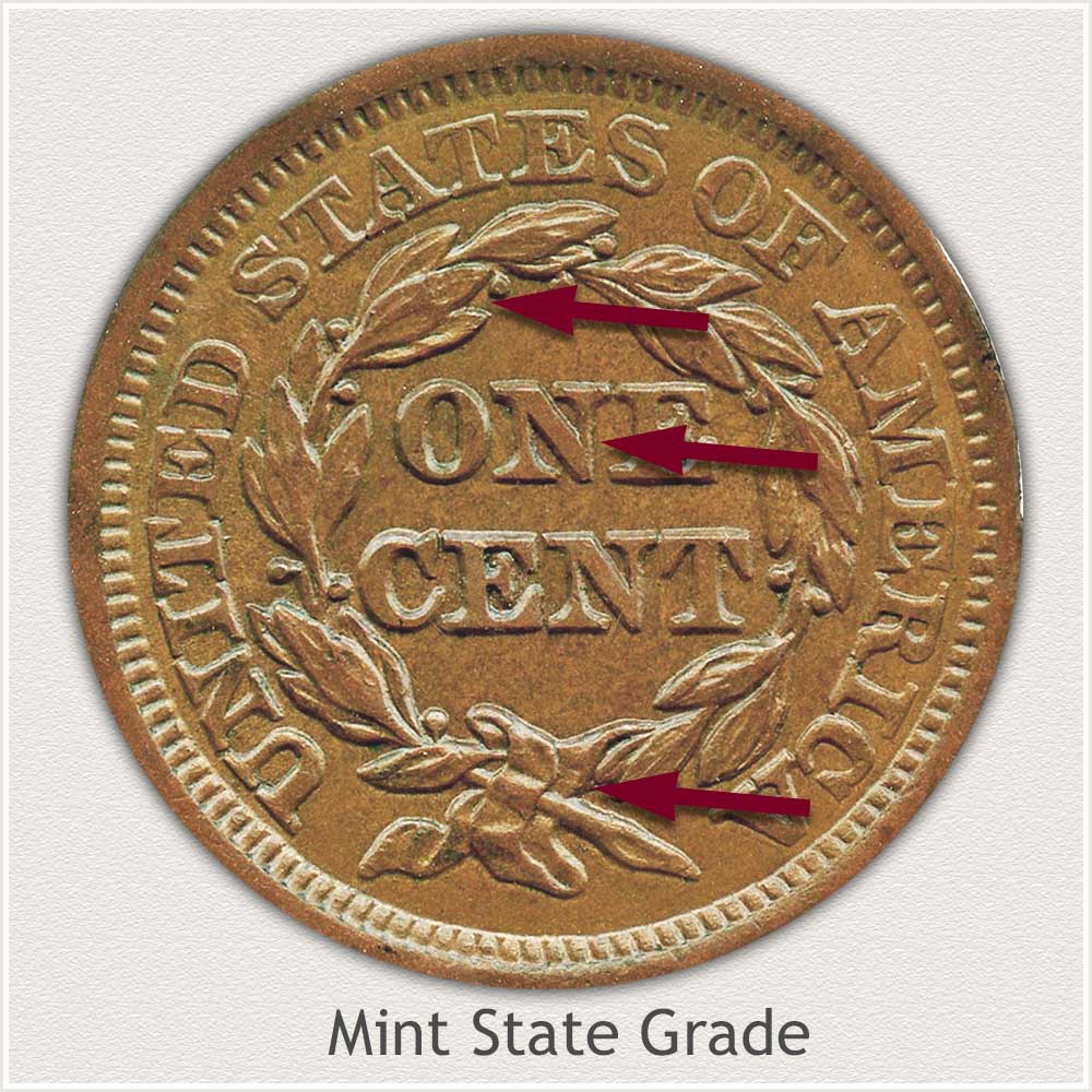 Reverse View: Braided Hair Large Cent in Mint State Grade