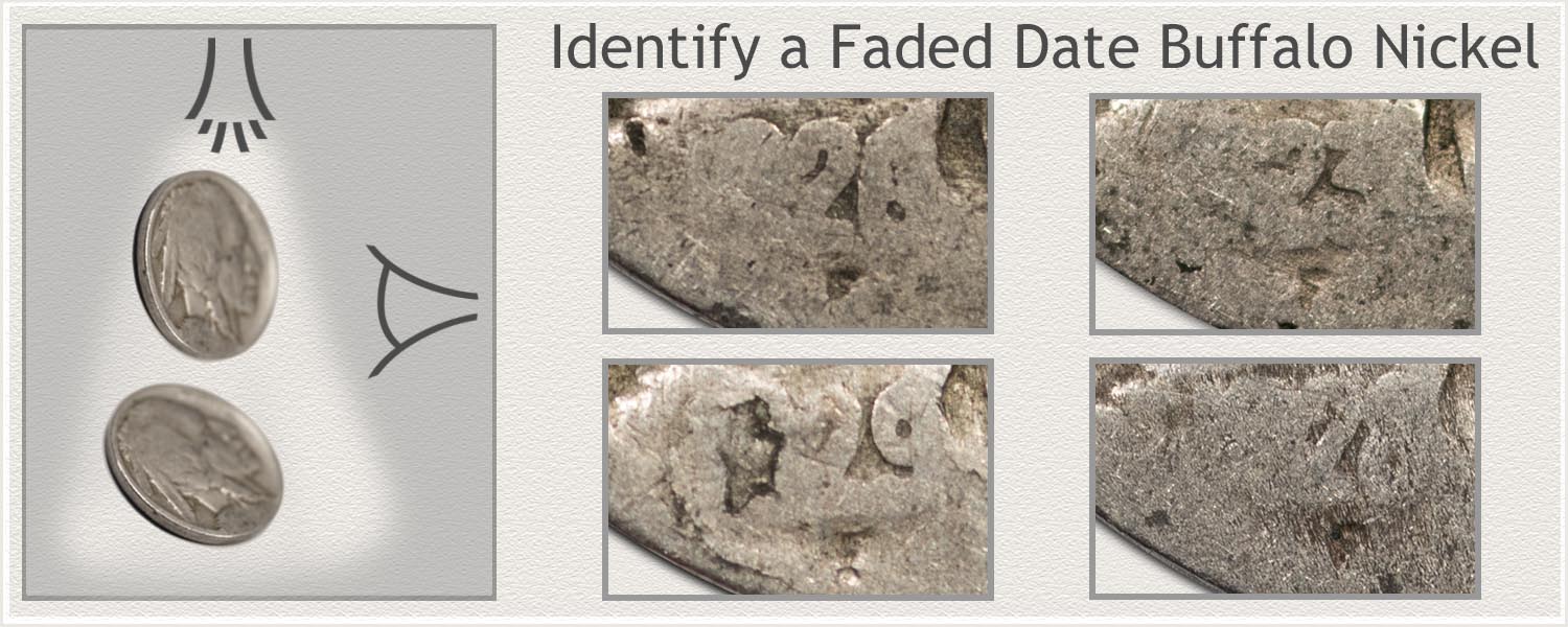 Lighting Angles Plus Magnification Often Identifies Faded Date of Buffalo Nickel Lighting Angles to Identify Partial Date Buffalo Nickel