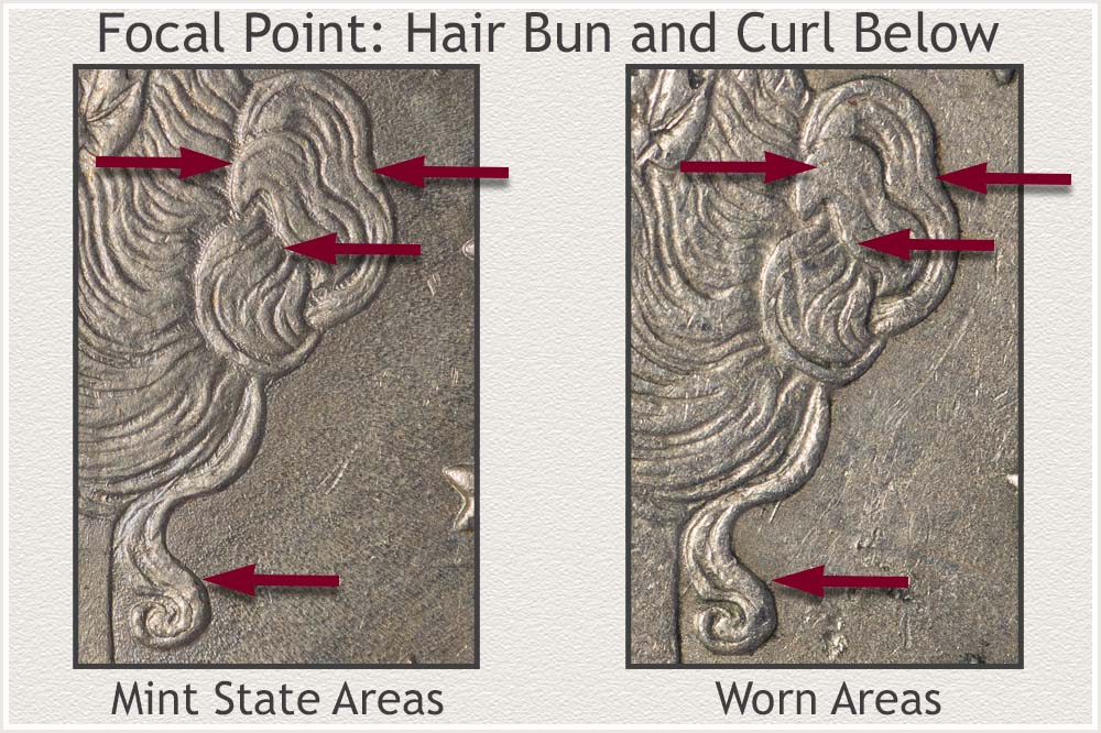 Comparing Mint State Hair Bun Detail to Worn Detail