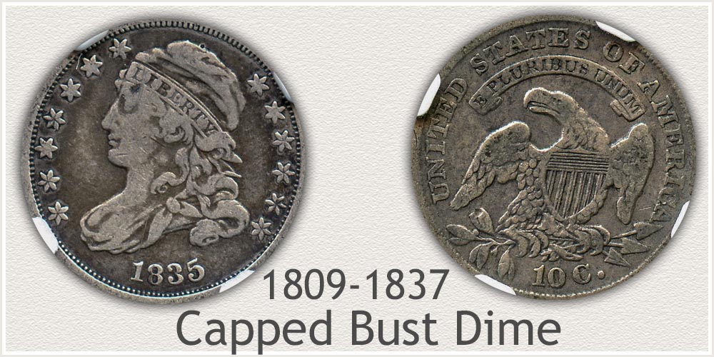 Early Capped Bust Dime Variety Minted 1809 to 1837 Obverse and Reverse of Capped Bust Dime Variety