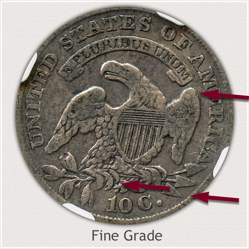 Reverse View: Fine Grade Capped Bust Dime