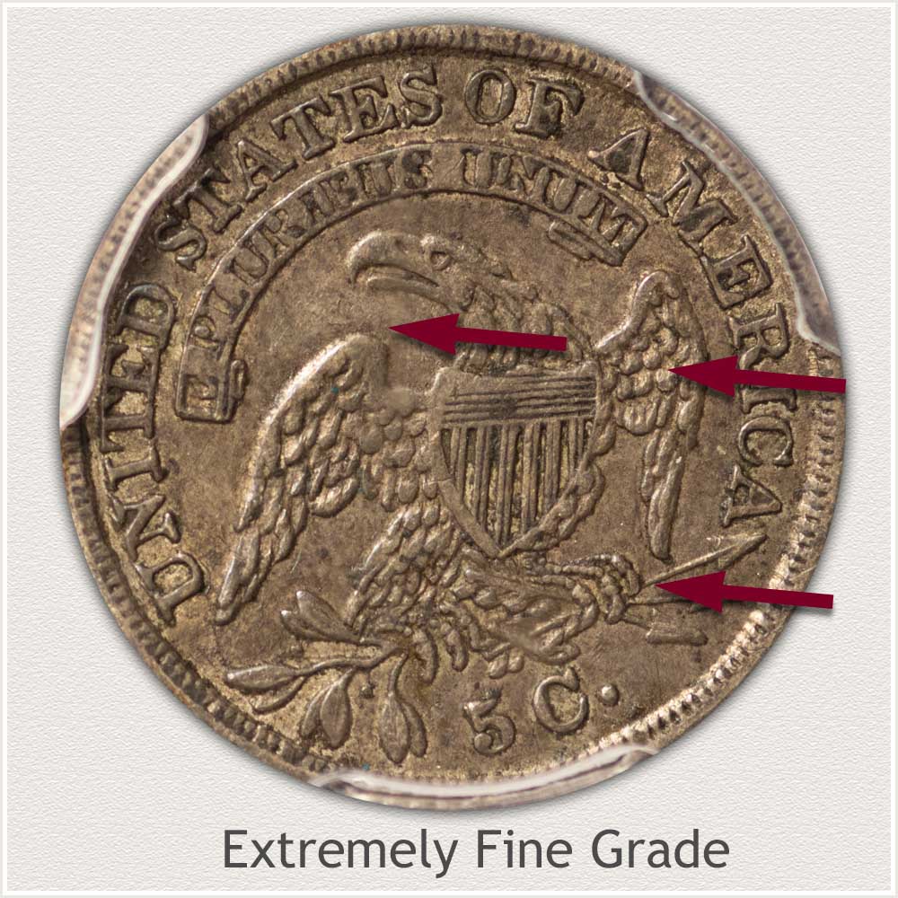 Reverse View: Extremely Fine Grade Capped Bust Half Dime