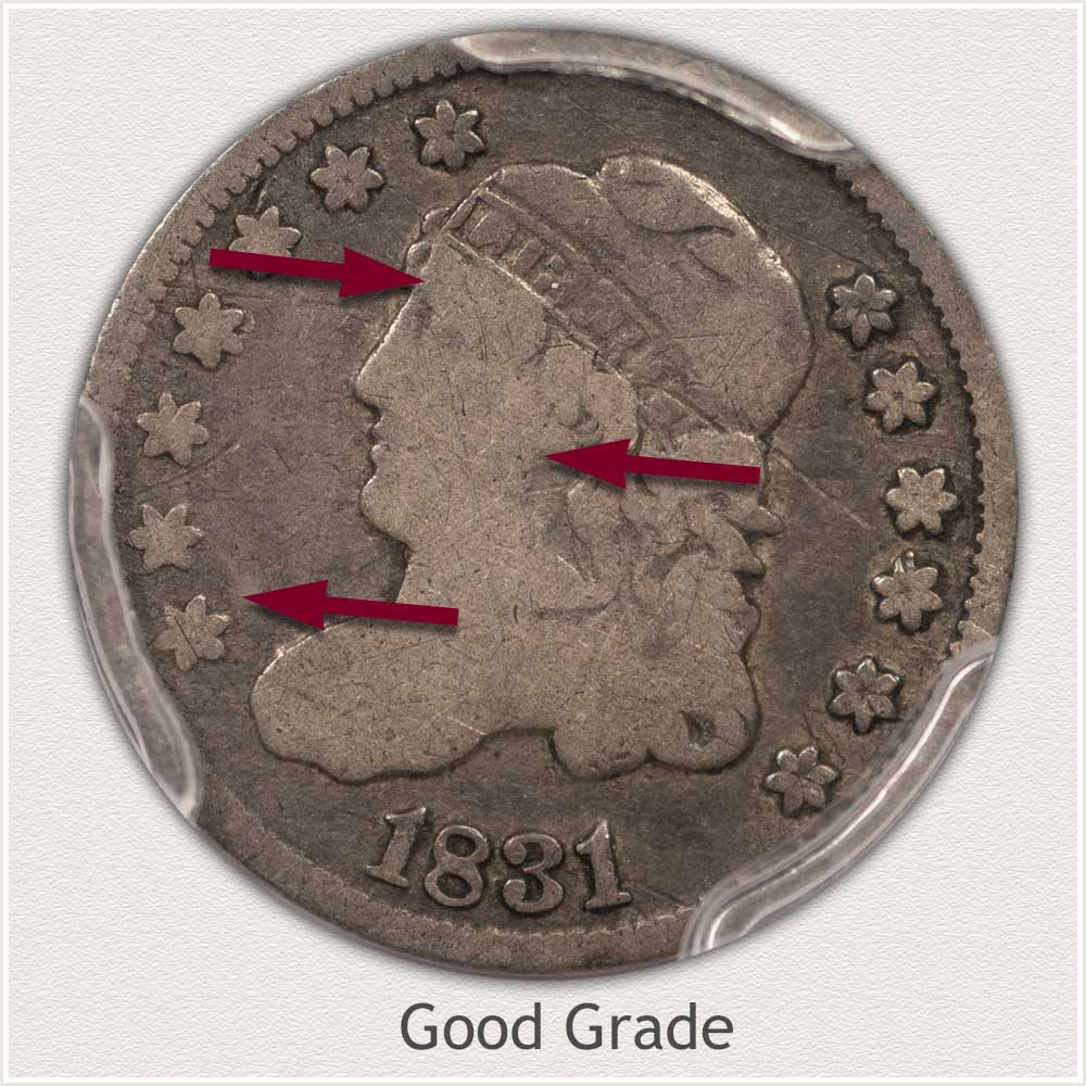 Obverse View: Good Grade Capped Bust Half Dime
